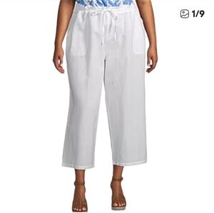 Liz Claiborne Linen Cropped Pant / White / XL